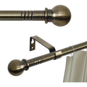 Antique Brass Curtain Rods for Windows 48 to 88, Adjustable 5/8 inch Brushed Brass Curtain Rod Set with Brackets, Heavy Duty Decorative Drapery Rod for Bedroom, Living Room