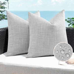 Artscope Outdoor Waterproof Throw Pillow Covers 20x20 Inch Decorative Linen Outdoor Pillows Cushion Case for Patio Couch Sofa - Light Grey