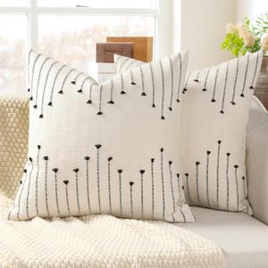 YCOLL Boho Spring Throw Pillow Covers 22x22 Set of 2 Neutral Woven Decorative Pillowcases Cotton Tufted Couch Pillows Modern Farmhouse Cushion Covers for Sofa Couch Bed Living Room Home Decor, Black