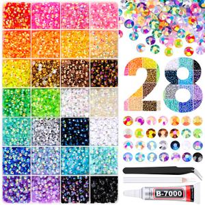 6100Pcs Jelly Resin Rhinestones for Crafting with 2Pcs 10ml B7000 Jewelry Glue, 1 Box Flatback Crystals Diamond (Clear AB) for Bedazzling Crafts DIY Nail Art Non Hotfix Gems for Clothing Shoes