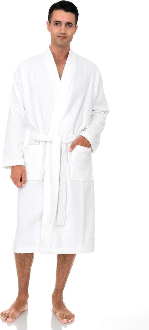 TowelSelections Mens Robe Cotton Terry Cloth Bathrobe Soft Towel Bath Robe for Men XS to 3X (White), Size M/L