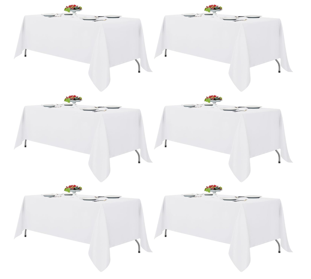 Fitable White Tablecloths for Rectangle Tables, 6 Pack  70 x 120 Inches  Reusable and Washable Table Clothes for 68 Ft Tables, Polyester Fabric Table Covers for Wedding, Party, Banquet