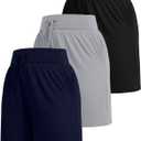 Neer 3 Pack Plus Size Women's Bermuda Shorts Drawstring High Waist Casual Athletic Sweatpants with Pockets (Black, Navy Blue, Light Gray,3XL)