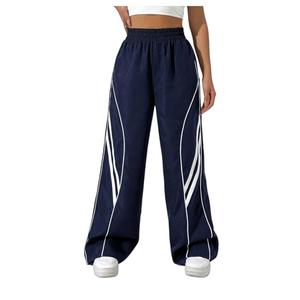 GORGLITTER Women's Wide Leg Track Pants Baggy Y2k High Waisted Dance Parachute Trousers Steertwear Blue Medium
