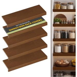 Wire Shelf Covers, Bamboo Wire Rack Covers for Pantry, ClosetKitchen (5pcs, 36" W x 12" D, Walnut)