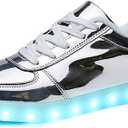 SANYES USB Charging Light Up Shoes Sports LED Shoes Dancing Sneakers (10.5 Women/8.5 Men, Silver)