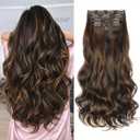 Kookastyle Clip in Hair Extensions, Natural Long Layered Soft Invisible Synthetic Curly Wavy Hairpieces for Women,4 pcs(20 Inch,Balayage Chocolate Brown to Caramel Blonde)