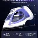 OMAIGA 2-in-1 Cordless and Corded Steam Iron for Clothes, 1550W, Lavender