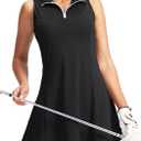 Viodia Women's Tennis Golf Dress with Shorts Active Exercise Workout Sports Athletic Dresses for Women with Zipper Pockets (Large, Black)