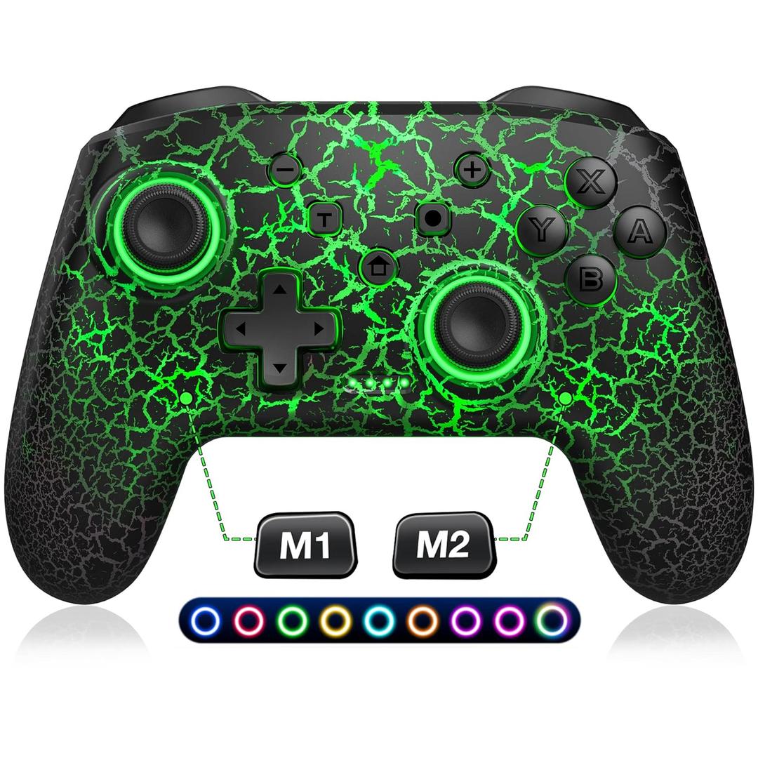 Wireless Switch Controller for Nintendo Switch/Lite/OLED Controller, Switch Controller with a Mouse Touch Feeling on Back Buttons, Extra Switch Pro Controller with Wake-up,Programmable, Turbo Function (Black-LED Light)
