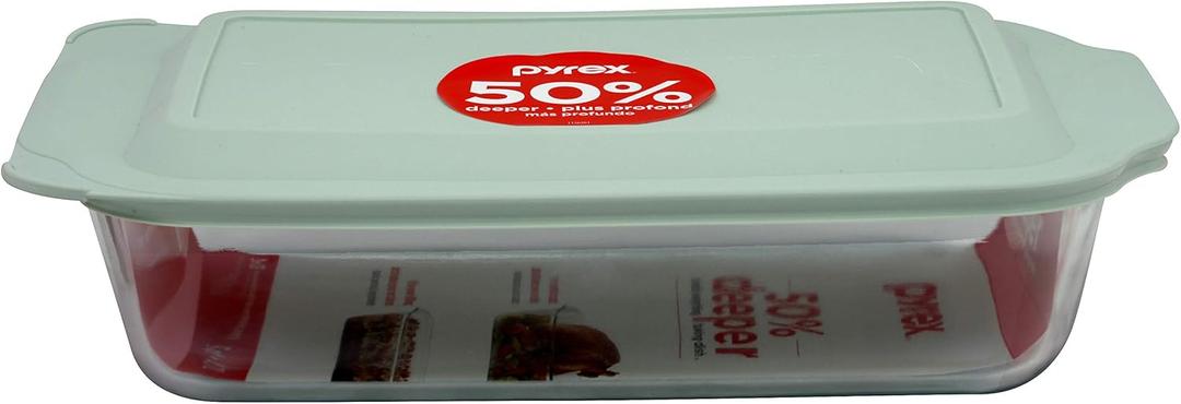 Pyrex CORINGWARE-PYREX DEEP 9"X13"BKR W/LID, Plain