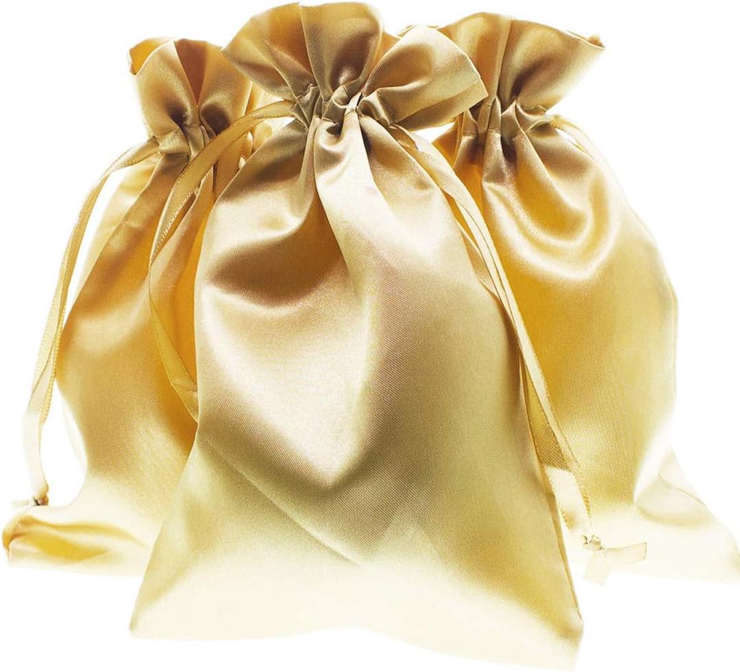 6" x 9" Gold Satin Gift Bags, Jewelry Bags, Wedding Favor Drawstring Baby Shower Christmas 50 Per Pack