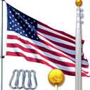 Service First Silver 20FT Telescoping Flagpole Kit for Outside House In Ground - Anti Tangle Swivel Ring Design - 100MPH Wind Tested