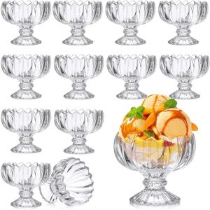 Mumufy 12 Pcs 4 oz Tulip Footed Small Dessert Cups Set Clear Glass Dessert Bowls Mini Ice Cream Sundae Bowls Serving Trifle Dish Cute Parfait Glasses for Fruit Salad Cocktail Condiment Holiday Party