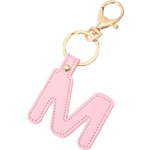 2 x Junyuerly Initial letter Keychains for Women,Pink Blue White Coffee Leather Key Chain Cute Bag Charms Car Key Accessories