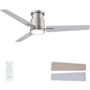 CJOY 52" Low Profile Ceiling Fan with Light and Remote, Brushed Nickel Ceiling Fans, 6 Speed Reversible DC Motor, 3CCT Dimmable LED- Flush Mount Design for Bedroom, Living Room & Covered Outdoor