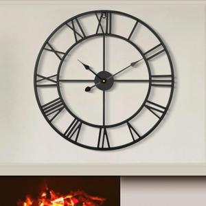 LEIKE 80CM Extra Large Wall Clock - 31" Oversize Modern Black Metal Roman Numeral Nearly Silent Little Ticking Battery Operated Wall Clocks for Living Room, Kitchen,Bedroom Farmhouse Home Decor (32 Inch)