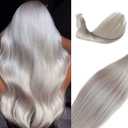 Platinum Sliver Tape in Hair Extensions,20Inch Silky Straight Tape in 100% Remy Hair Extensions 50grams 20pcs Seamless Skin Weft Platinum Sliver Tape ins Extension for Women