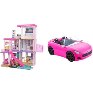 Barbie DreamHouse Dollhouse with 75+ Accessories and Wheelchair Accessible Elevator + Barbie Convertible 2-Seater Vehicle, 43 inches tall and 41 inches wide