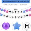 Halloween Giant Friendship Bracelet Garland Jumbo Happy Halloween Banner with Foam Circles Plastic Balls for Birthday Party Decorations Supplies Indoor Outdoor(Blue and Purple)