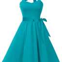 Topdress Women'sVintage Polka Audrey Dress 1950s Halter Retro Cocktail Dress (X-Large, Turquoise)