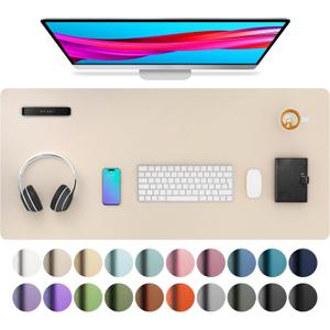 Aothia Leather Desk Pad Protector, Mouse Pad, Office Desk Mat, Non-Slip PU Leather Desk Blotter, Laptop Desk Pad, Waterproof Desk Writing Pad for Office and Home (Beige, 36" x 17")