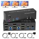4K KVM Switch 3 Monitors 2 Computers Triple Monitor Displayport and 2 HDMI USB 3.0 KVM Switches 4K@60Hz,Support Extended/Mirror Mode Share 3 USB 3.0 Ports with Desktop Controller, Adapter Included