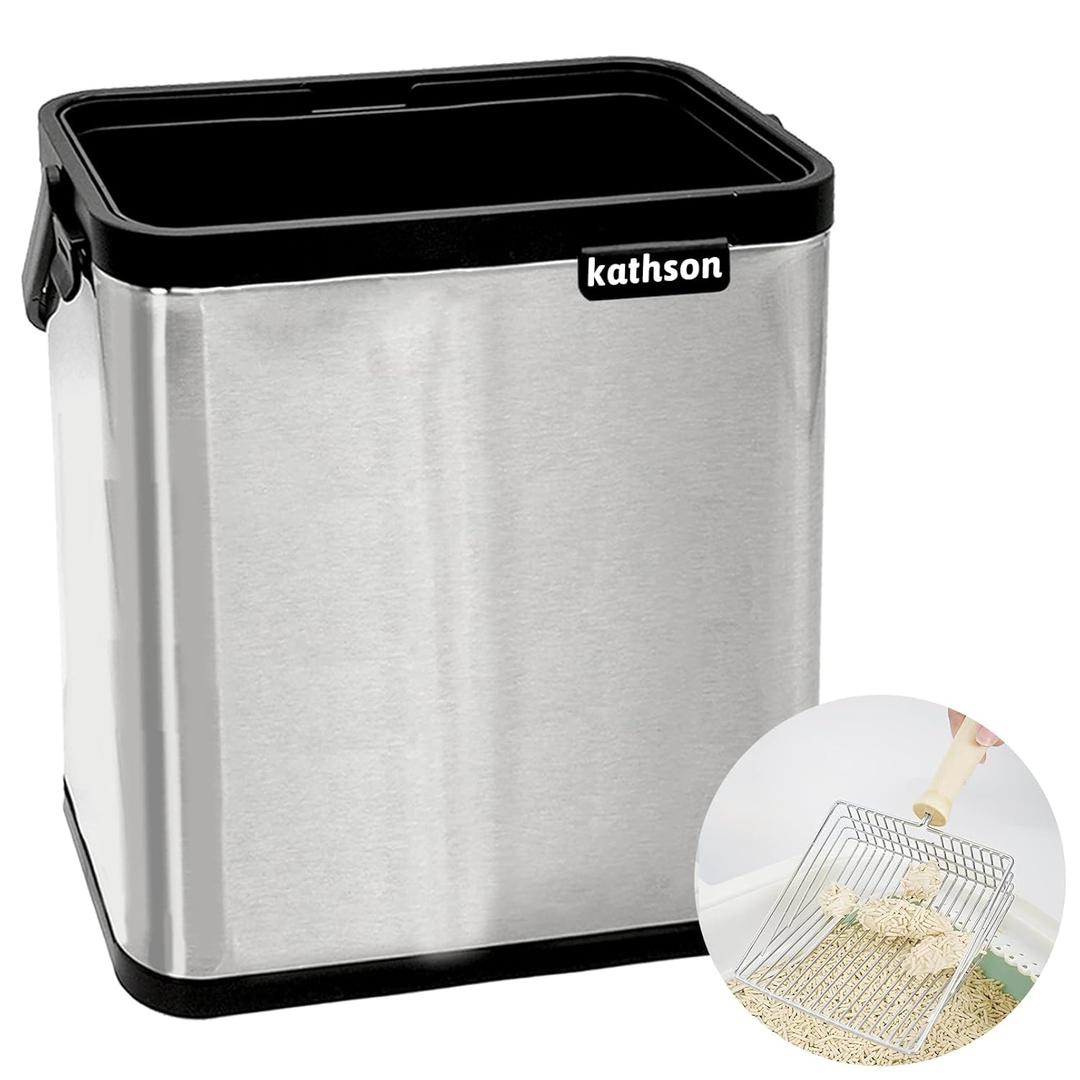 kathson Universal Cat Litter Scooper Holder, Stainless Steel Deep Cat Litter Shovel with Poop Sifting Holder, Portable Small Detachable Trash Can, Trash Container (Litter Scoop Not Included)