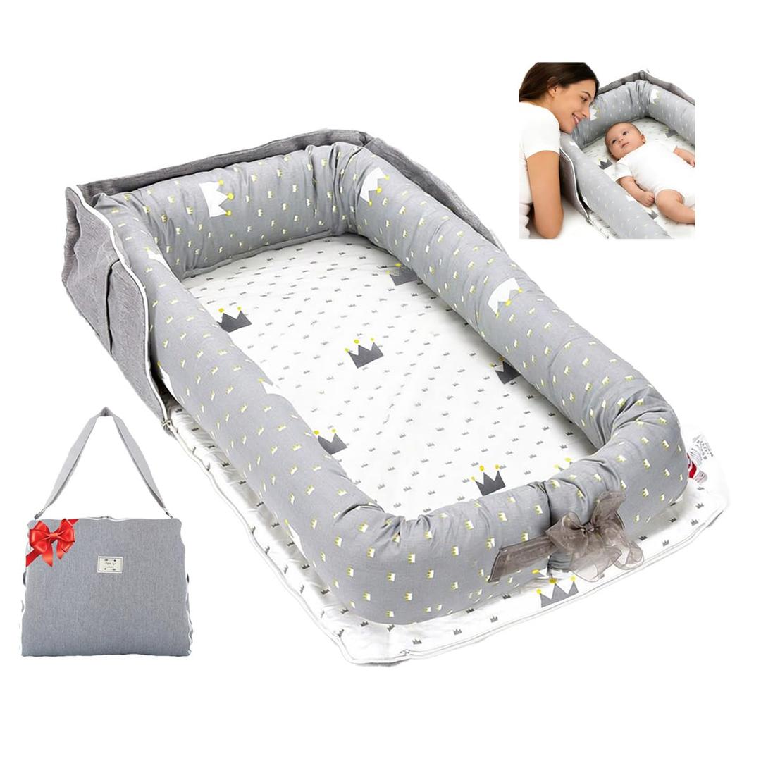 Baby Lounger for Newborn Portable Bag, Baby Lounger Play Mat for Awake-Time, Newborn Babies Essentials Gifts 0-24 Months Home Travel(Crown Grey)