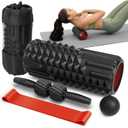 5 in 1 Foam Roller Set - Foam Roller for Legs, Muscle Roller Stick, Massage Ball, Resistance Band for Physical Therapy & Deep Tissue Muscle Massage (Black)