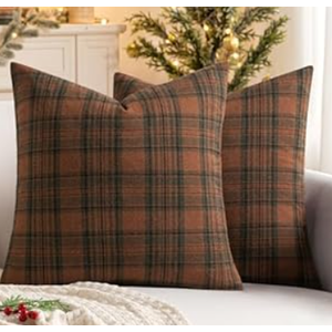 MIULEE Fall Set of 2 Scottish Tartan Plaid Throw Pillow Covers Farmhouse Classic Decorative Outdoor Square Cushion Cases for Halloween Thanksgiving Decor Sofa Couch 18x18 Inch, Orange and Green