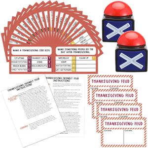 Syhood Thanksgiving Friendly Feud Card Game with 2 Answer Buzzers, Friendsgiving Trivia Quiz Game for Family, Party Night Activities for Adults, Office, Large Group and Team Building