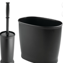 mDesign Modern Compact Freestanding Plastic Toilet Bowl Brush and Oval Wastebasket Garbage Can Combo for Bathroom Storage - Sturdy, Deep Cleaning - Hyde Collection - Set of 2 - Black