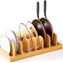 Bamboo Pot Lid Organizer Pot Lid Holder, Pot and Pan Organizer Drawer Organizer for Pot Lids, Pans, Cutting Boards & Baking Sheets, Dinner Plates, Reusable Containers in Cabinet Storage (Natural)