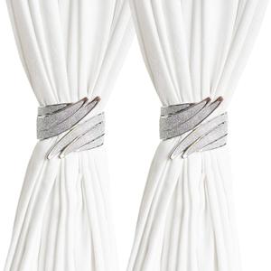 2 Pack Decorative Silvery Metal Shining Wings Curtain Tie Backs Window Drapery Wire Drawing Spring Clip Holdbacks for Home Office