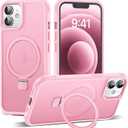 Compatible with iPhone 12 Case & iPhone 12 Pro Case 6.1" with Invisible Ring Stand [Compatible with Mag-Safe] Translucent with Magnetic Kickstand, Pink