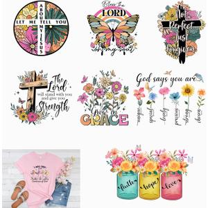20 Pcs Lord Iron on Decals for Clothing Jesus Flowers Iron on Patches Heat Transfer Stickers for Jackets Dresses T-Shirts Washable DIY Art Decorations DTF Transfers Ready to Press