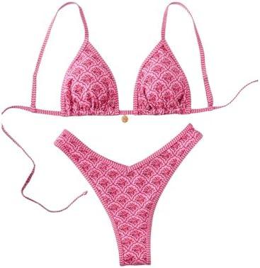 BEAUDRM Women's 2 Piece Bikini Set Y2k Floral Triangle Tie Back Swimsuits Bathing Suit, XS