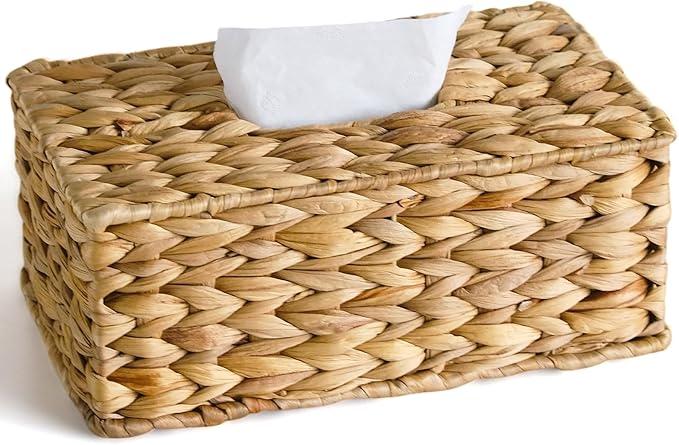 KALEKAIL Rectangular Tissue Box Cover Compatible with 100180 Sheets of Kleenex Water Hyacinth Rectangle Tissue Box Rattan Tissue Box Holder Rectangular, Hand Woven Wicker Tissue Holder
