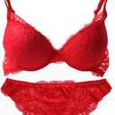Nanier Women's Solid Lace Push up Bra Set (38C, Red)