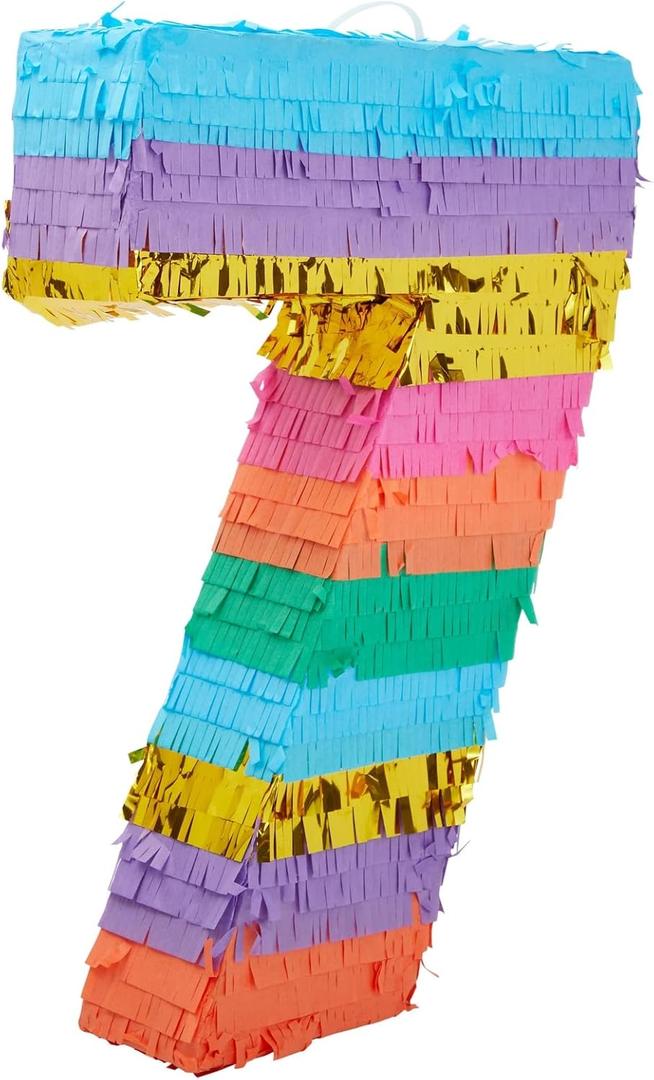 BLUE PANDA Rainbow Pinata 7 for Birthday Party Decoration - 12 x 16.75 x 3 In, Multicolored - Party Pinata for Girls & Boys Age 7