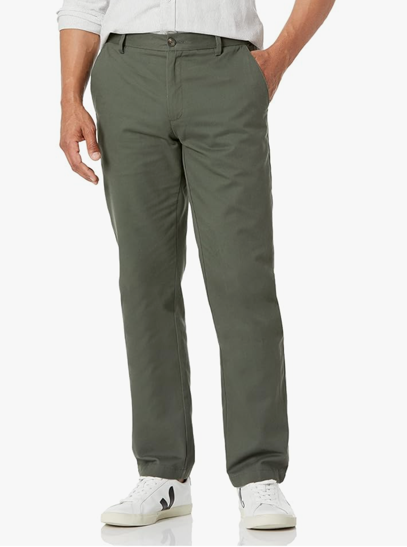 Amazon Essentials Men's Straight-Fit Wrinkle-Resistant Flat-Front Chino Pant, Dark Olive, 29W x 29L