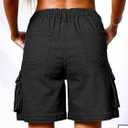 ELLEVEN Bermuda Cargo Shorts Women, Elastic High Waist 6 Pockets Shorts 7 Inch Inseam Summer Jorts for Women Casual (Black, L)