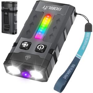 BORUIT EV20 LED Small EDC Flashlight with 365nm UV Light,1100 Lumen USB-C Rechargeable Pocket Keychain Flashlights with RGB Side Light,IP66 Waterproof,Clip & Tail Magnet for Camping,Aluminum Black