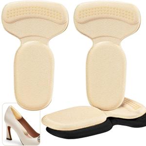 Heel Pads for Big & Loose Shoes, Pain Relief, Stop Slip and Blister, Large Grips Cushion Inserts to Make Men & Women Shoes Smaller Tighter (4 Pairs) 2 Apricot, 2 Black