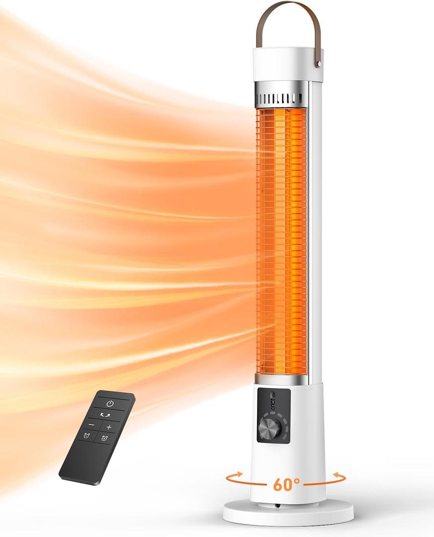 Outdoor Heater for Patio for porch garage indoor use, 9H Timer, 60 Oscillation & 9 Heat Level, Tip-Over/Overheating Protection, Safety Lock, Super Quiet, IPX5, White