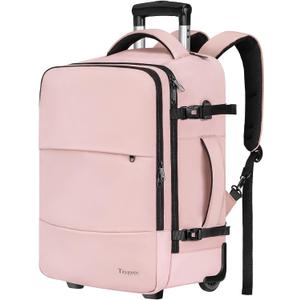 Taygeer Rolling Backpack for women, 17 inch Travel Laptop Backpack with Wheels & Shoe Pouch, Large Wheeled Back Pack Carry on Luggage, Overnight College Work Suitcase Bag Roller Mochila Adult, Pink