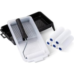 Bates- 4 Inch Foam Paint Roller Set, 8 pcs, Small Paint Roller Kit, 1x Black Plastic Paint Tray, 1x Tray Liner, 1x Roller Frame & 5X Foam Covers
