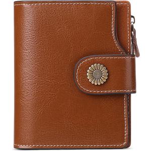 FALAN MULE Genuine Leather Small Wallet for Women, RFID Blocking, Compact Size, Brown