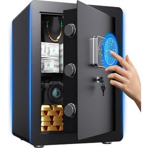 Safe Box, Biometric Fingerprint Fireproof Home Safe for Money 2.0 Cubic Feet Small Personal for Cash Documents Jewelry Medicine Digital Touchpad Security with Built-In Handgun Rack, Size: 15"D x 12.6"W x 17.7"H